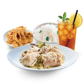 Adobo Puti with Chicken Skin and Iced Tea in Adobo House in Abu Dhabi